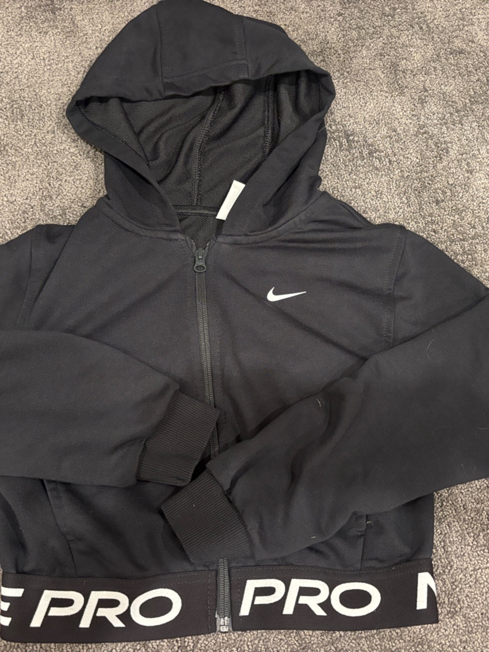 Nike Kids Black Hooded Zip Jacket with PRO Elastic Hem